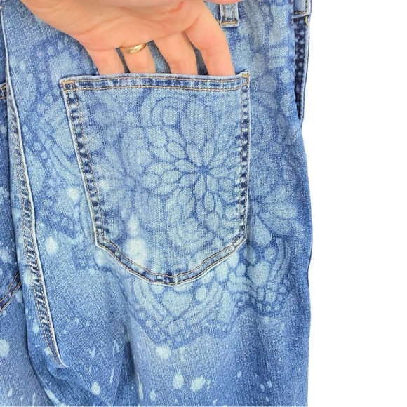 Upcycled Denim Overalls Jeans Womens Size Small Handmade Floral Blue Stretch - Picture 6 of 12